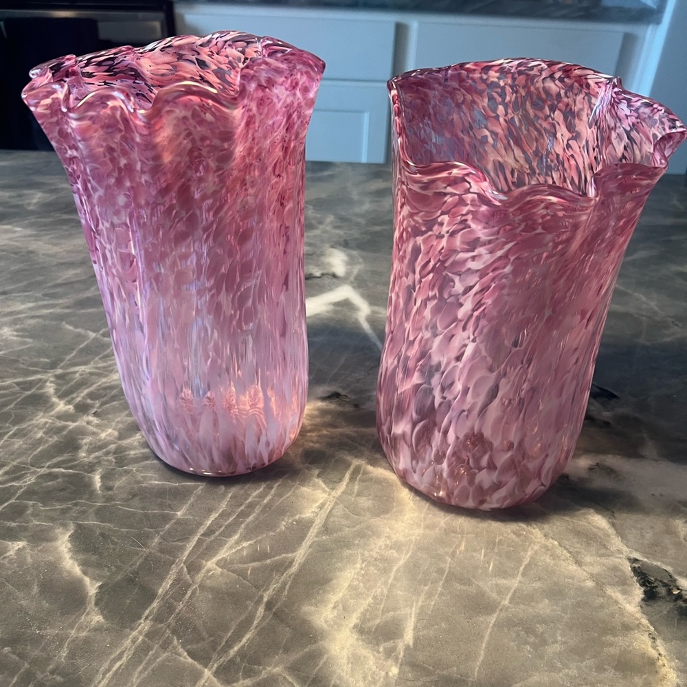 SOLD Vintage pink splatter wear blown glass